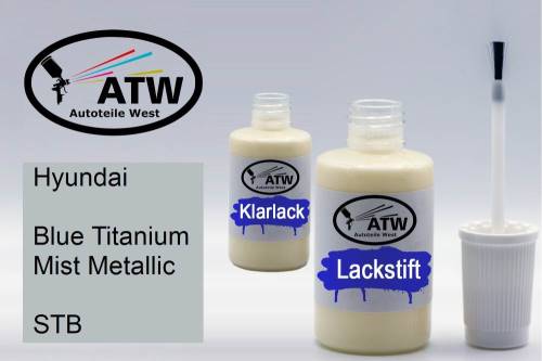 Hyundai, Blue Titanium Mist Metallic, STB: 20ml Lackstift + 20ml Klarlack - Set, von ATW Autoteile West.